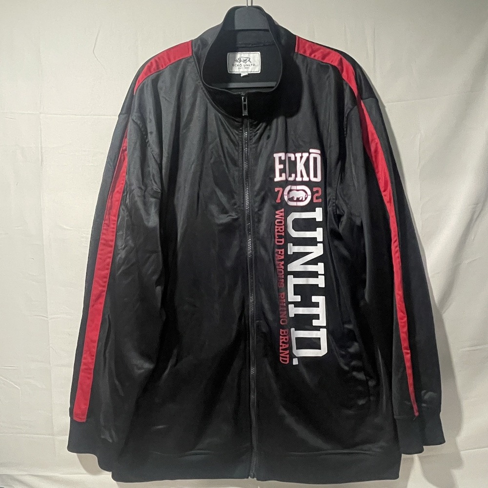 Vintage Ecko Unltd Track Jacket Full Zip Black Red Mens 3XL Y2K Rhino Streetwear